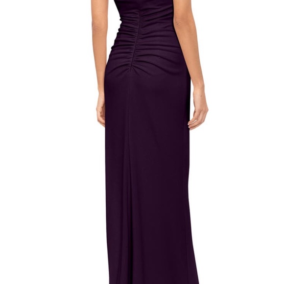XSCAPE Ruched Ruffle Scuba Gown Dress Mulberry Size 8 - Picture 2 of 3
